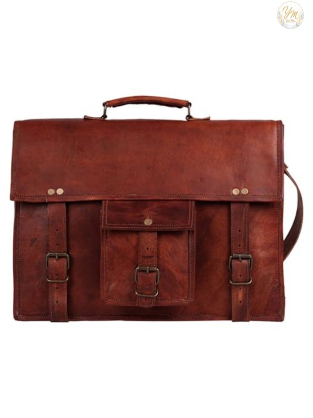 Vintage Full Grain Leather Messenger Bag 14" Laptop Briefcase Satchel
